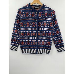 Demetre Vintage Women's‎ Virgin Wool Cardigan Sweater Blue Orange Crest Button M